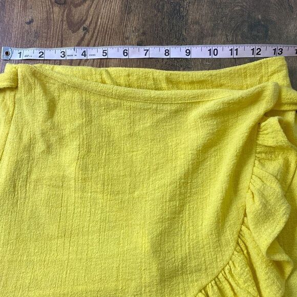 Zara bright lemon yellow wrap mini skirt ruffle hem XS - Picture 9 of 10